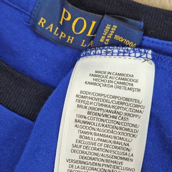 Polo Ralph Lauren Big Pony Spellout Logo T-Shirt Blue White Colorblock Mens Sz L - Picture 8 of 10